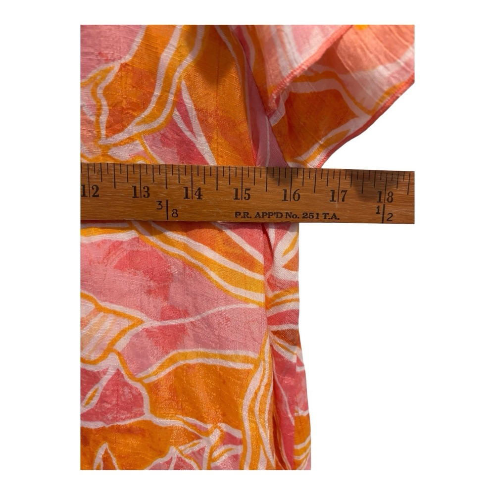 Nanette Lepore Top Womens Medium Floral Blouse Pink‎ Orange Ruffle Sleeve Sheer - Picture 4 of 6